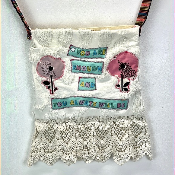 ⭐️Adorned Crown Textile You are enough always will be crossbody bag boho - Picture 3 of 13